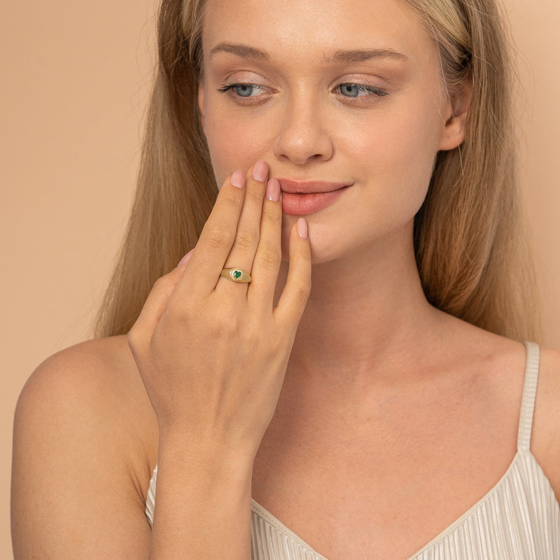 Gold Emerald Heart Signet Ring