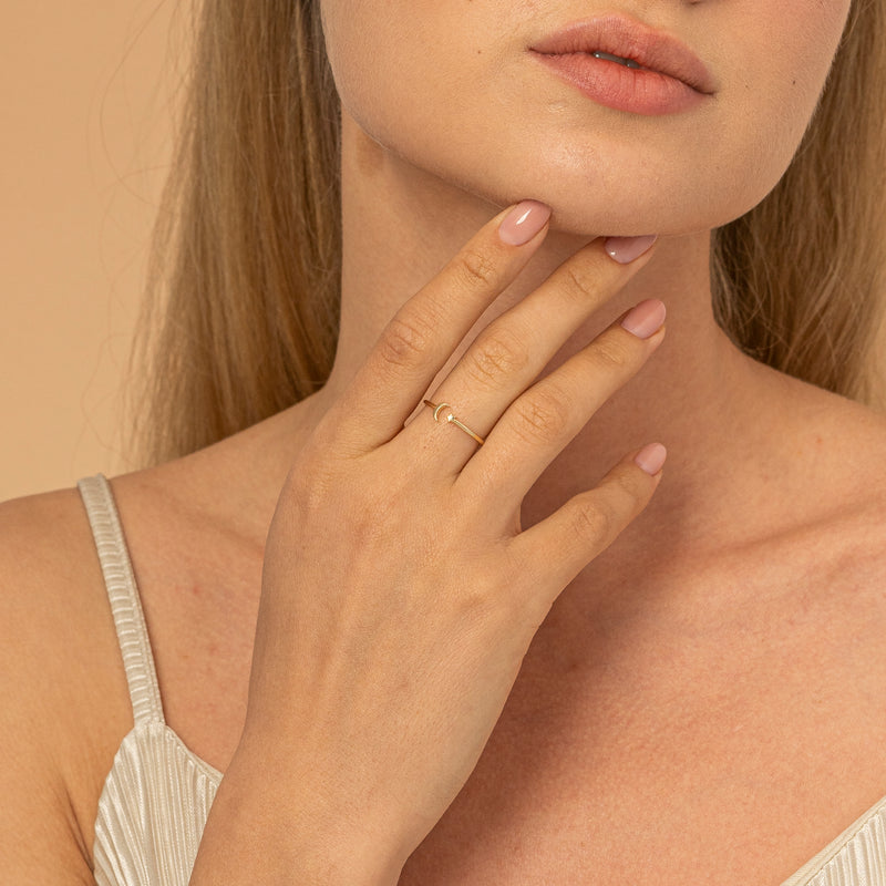 Plain Gold Crescent Star Ring