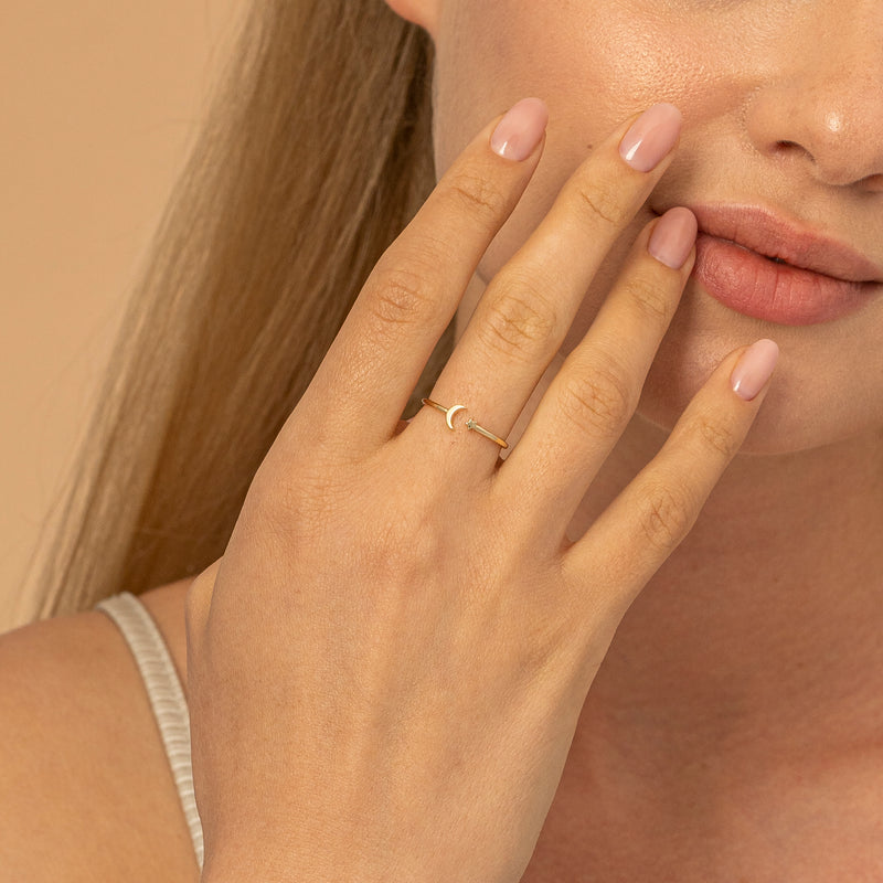 Gold Celestial Moon and Star Ring