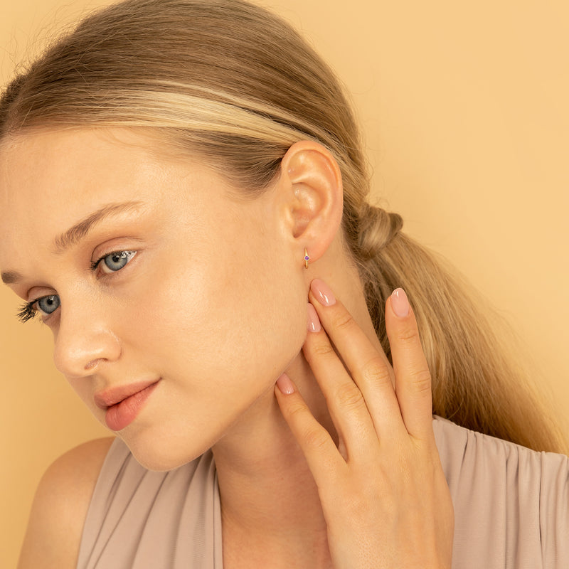 Minimalist pair of Handmade natural Amethyst Huggie 