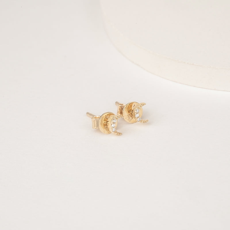 Handmade Diamond Gold Studs in crescent moon shape 