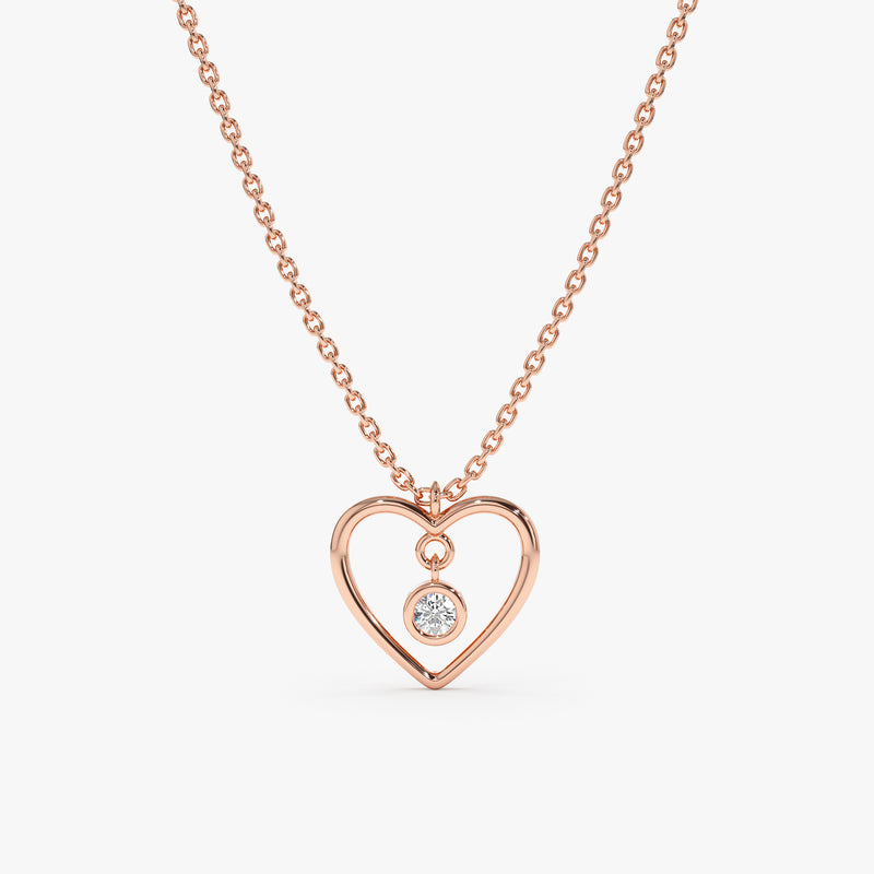 Rose Gold Bezel Diamond Charm heart outline Necklace
