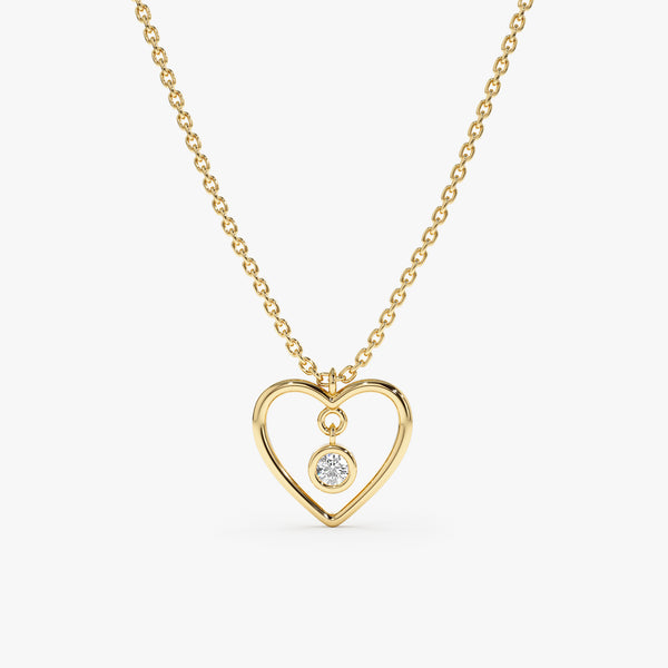 Yellow Gold Single Diamond Heart Necklace