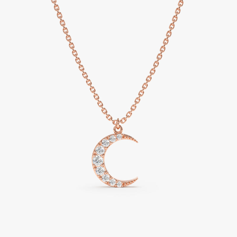 Rose Gold Diamond Moon Necklace