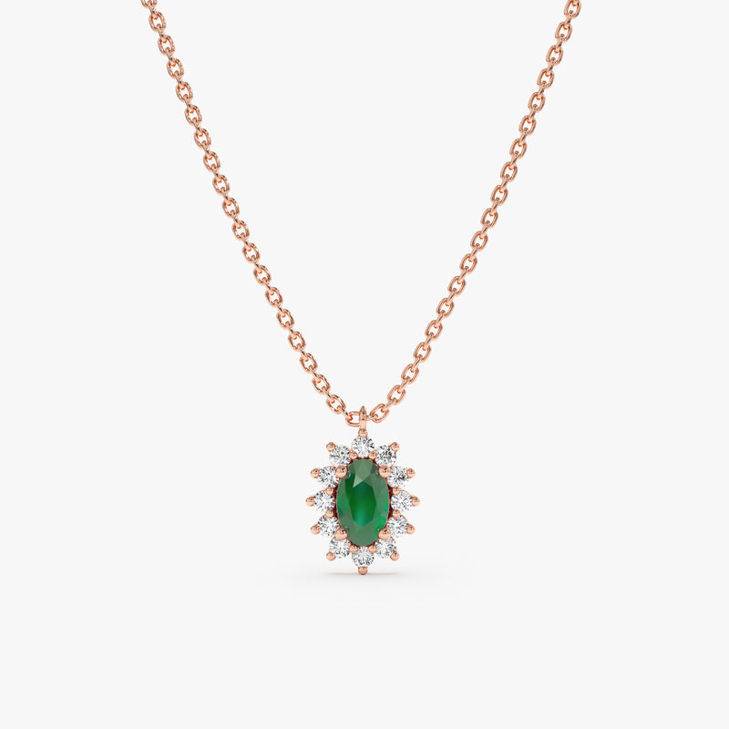 Rose Gold Emerald Diamond Necklace