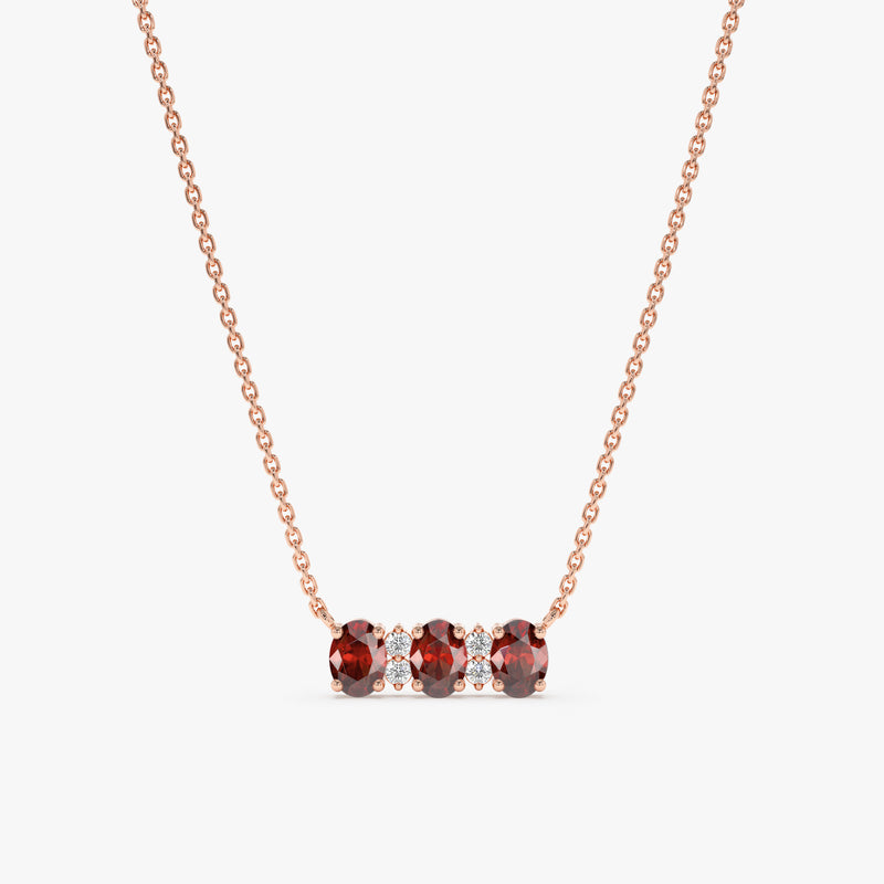 Rose Gold Handmade Garnet Necklace with Diamonds