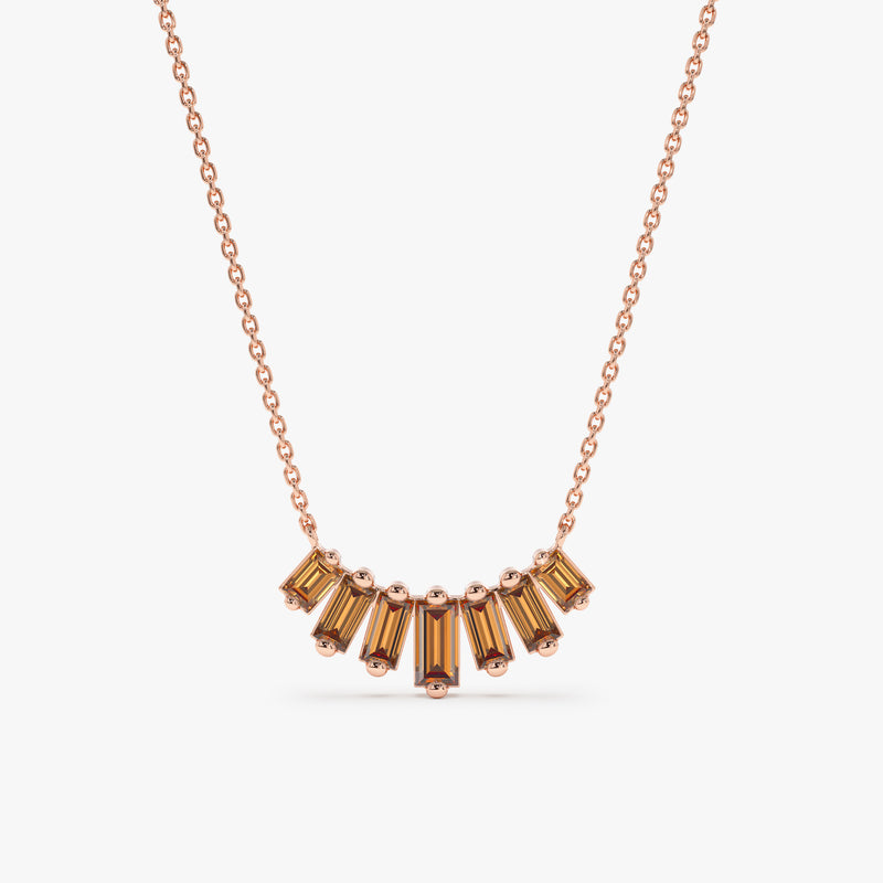 Rose Gold Baguette Citrine Necklace