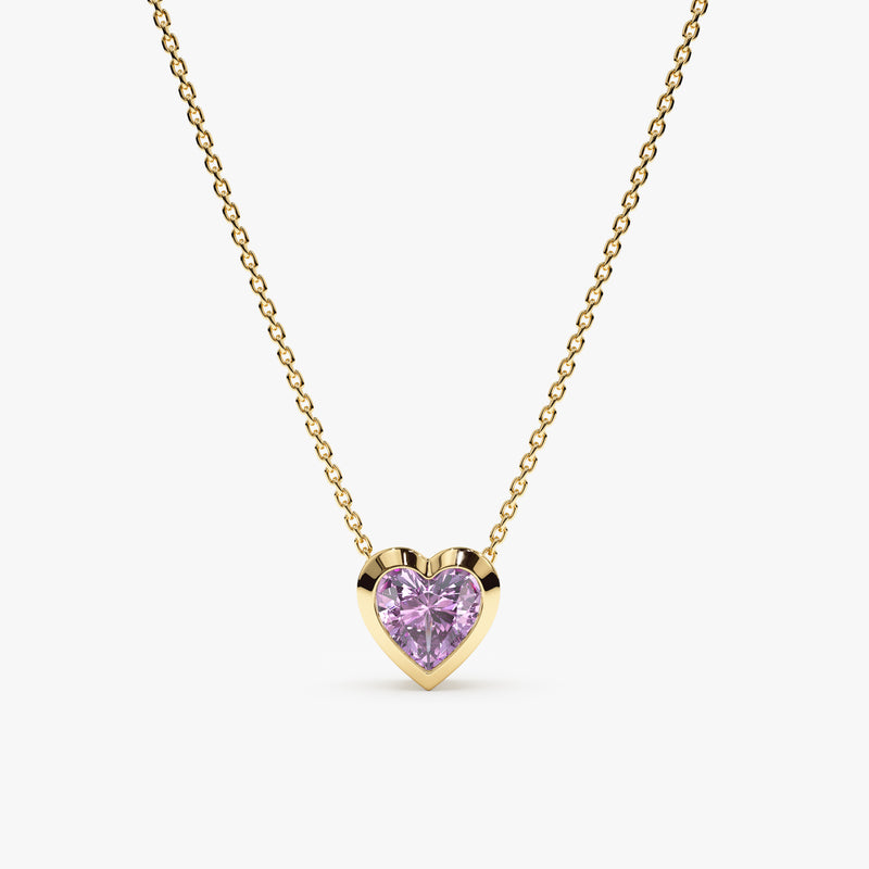 Yellow Gold Bezel Amethyst Heart Necklace