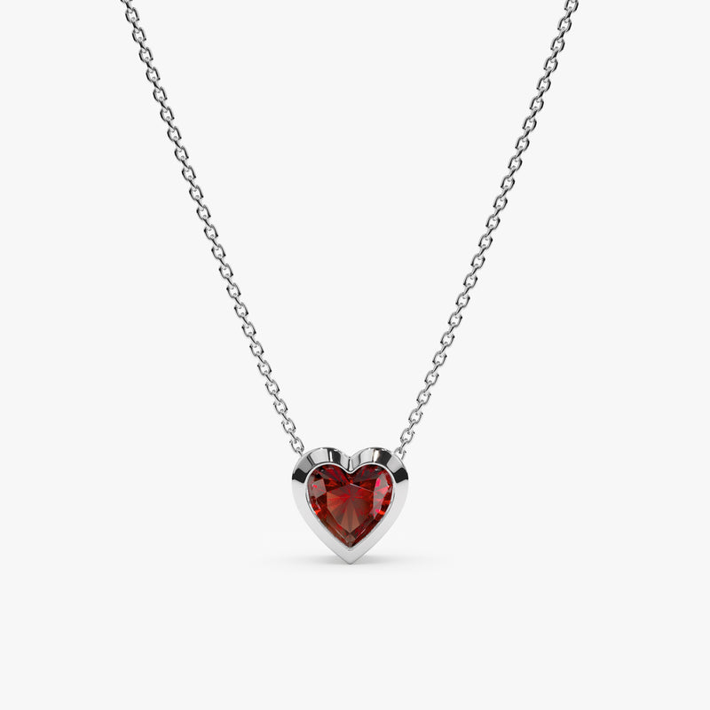 White Gold Garnet Heart Necklace