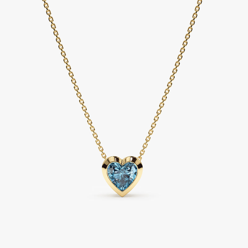 Yellow Gold Blue Topaz Heart Pendant