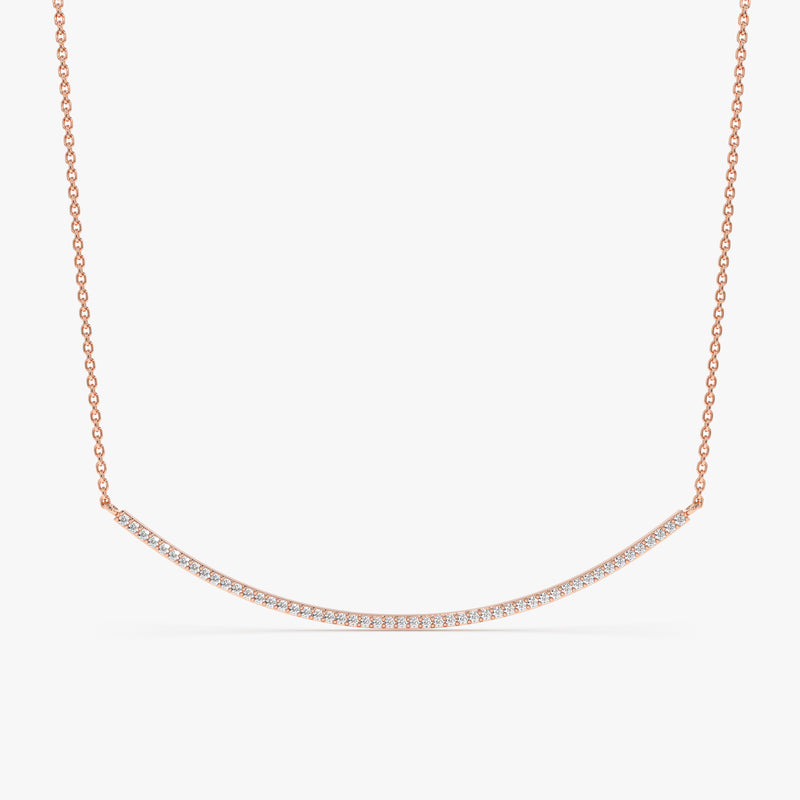 Rose Gold Curved Diamond Bar Necklace