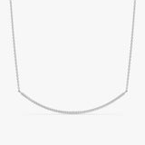 White Gold Curved Diamond Bar Necklace