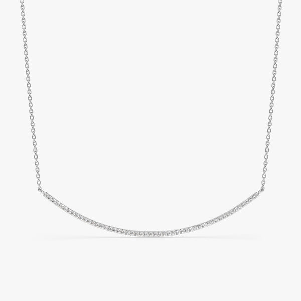 White Gold Curved Diamond Bar Necklace