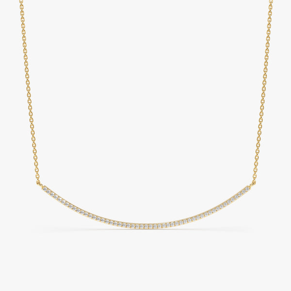 Yellow Gold Curved Diamond Bar Necklace