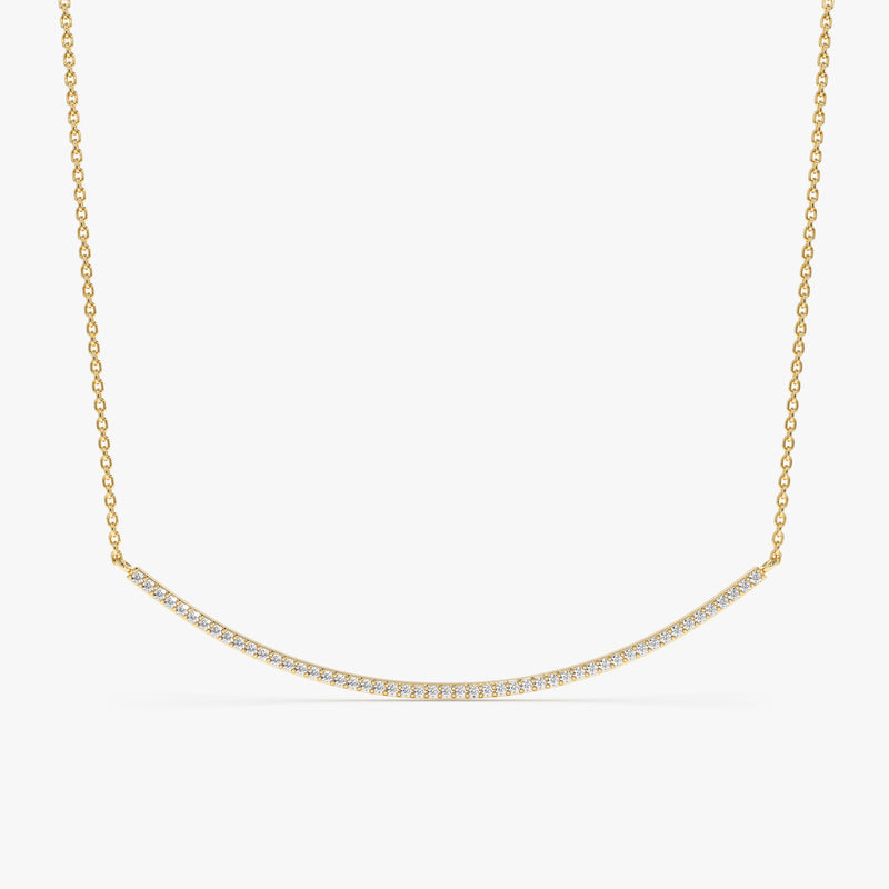 Yellow Gold Curved Diamond Bar Necklace