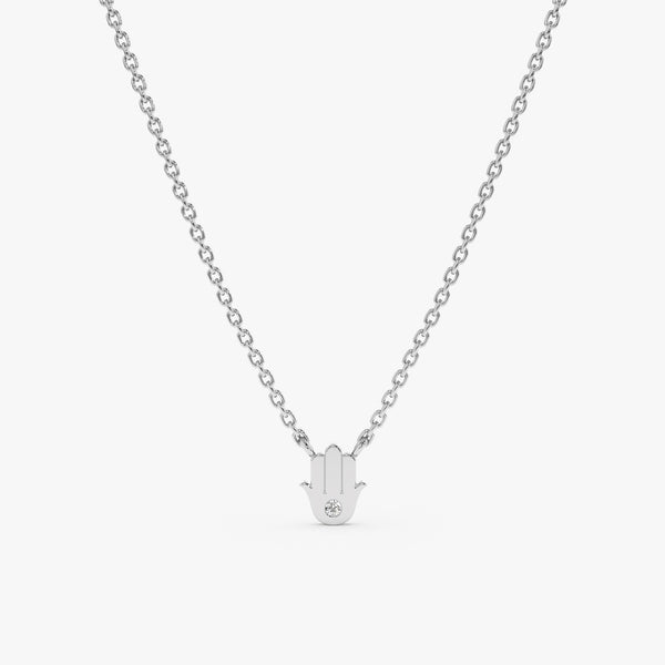 White Gold Diamond Hamsa Necklace