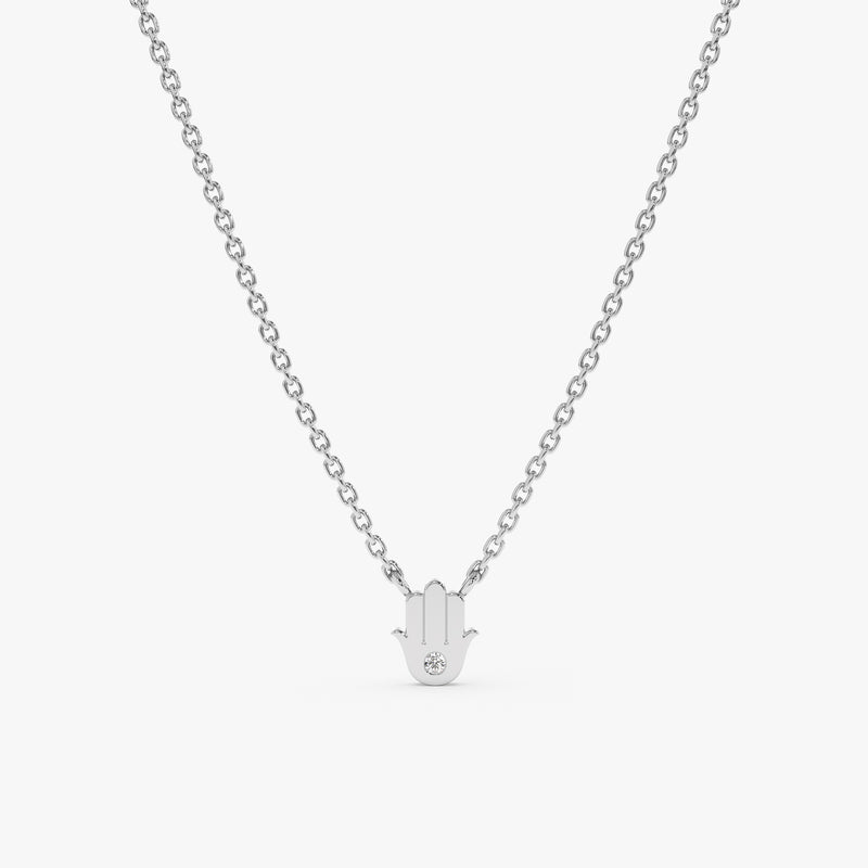 White Gold Diamond Hamsa Necklace