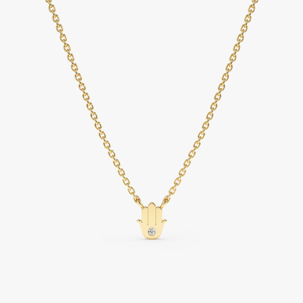 Yellow Gold Diamond Hamsa Necklace