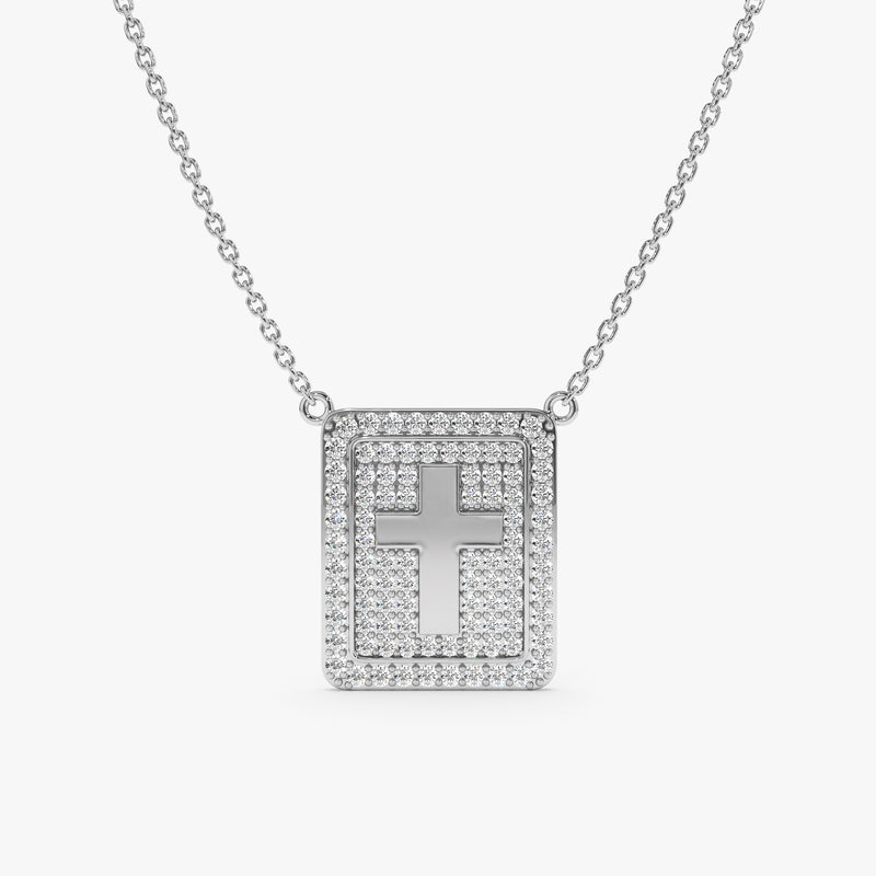 White Gold Pave Diamond Cross pendant Necklace