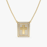 Yellow Gold Pave Diamond Cross pendant Necklace