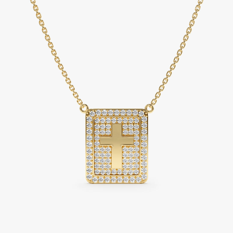 Yellow Gold Pave Diamond Cross pendant Necklace