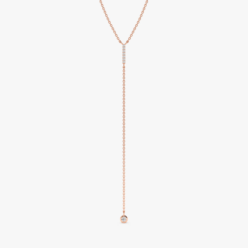 Rose Gold Diamond Lariat Bar Necklace