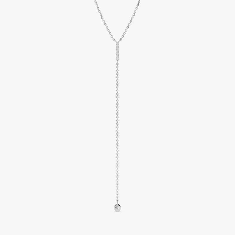 White Gold Diamond Lariat Bar Necklace