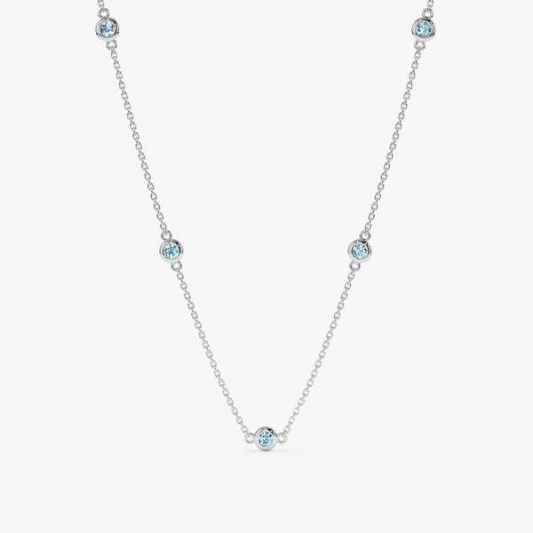 14k White Gold Aquamarine Station Necklace