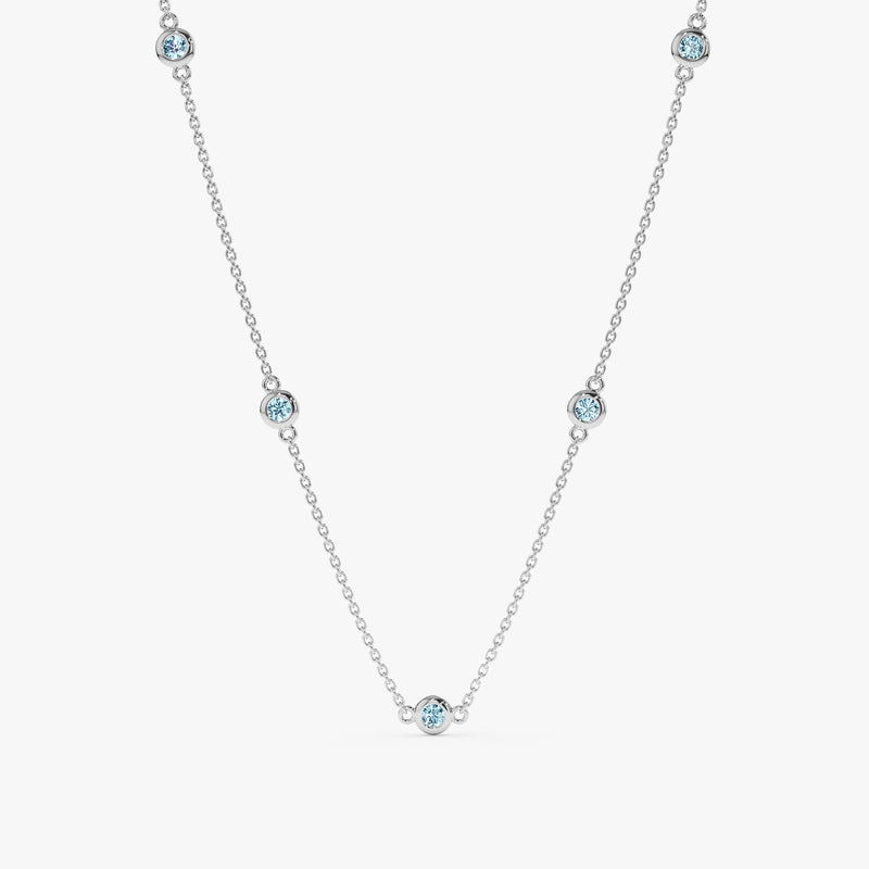 14k White Gold Aquamarine Station Necklace