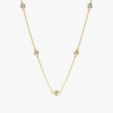 solid Yellow Gold Aquamarine Station Necklace