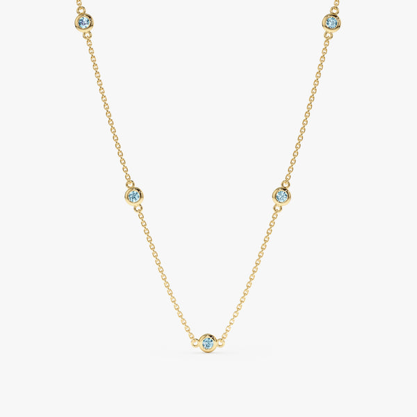 solid Yellow Gold Aquamarine Station Necklace