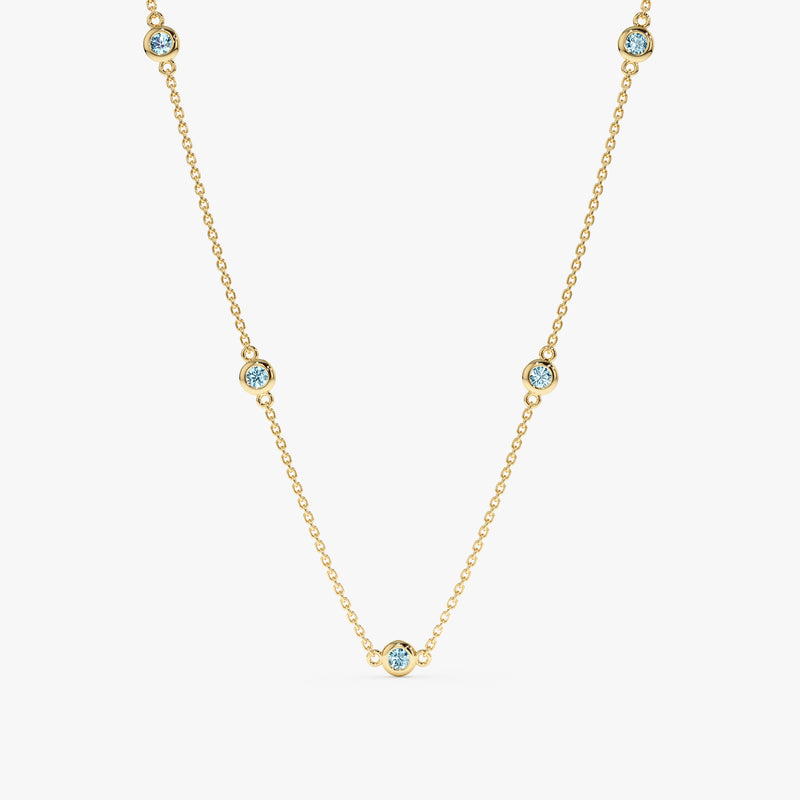 solid Yellow Gold Aquamarine Station Necklace
