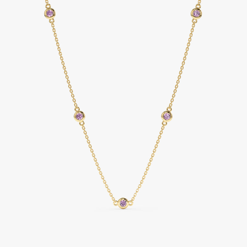 solid Yellow Gold Amethyst Station Necklace