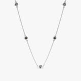 handmade solid 14k white gold diamond bezel station necklace