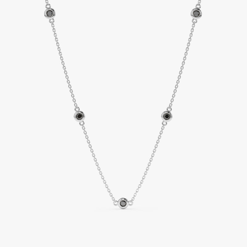 handmade solid 14k white gold diamond bezel station necklace