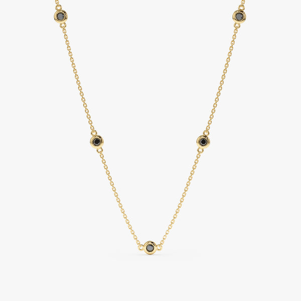 Natural Black Diamond bezel Necklace in solid gold