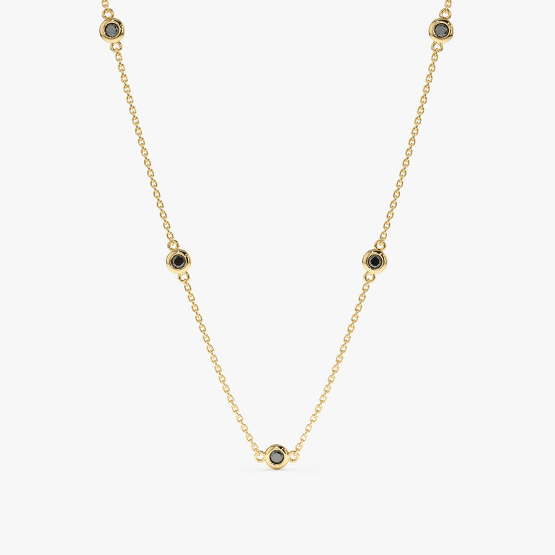Natural Black Diamond bezel Necklace in solid gold