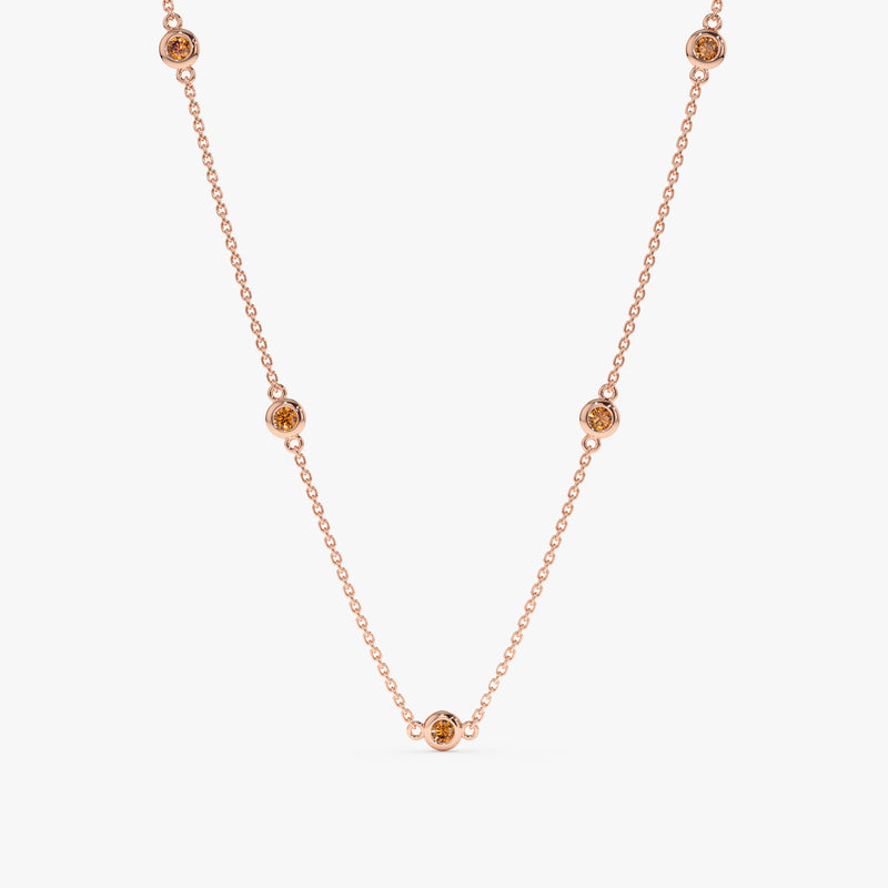 solid Rose Gold Citrine station Necklace