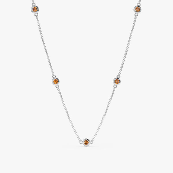 14k White Gold 5 Citrine bezel Station Necklace