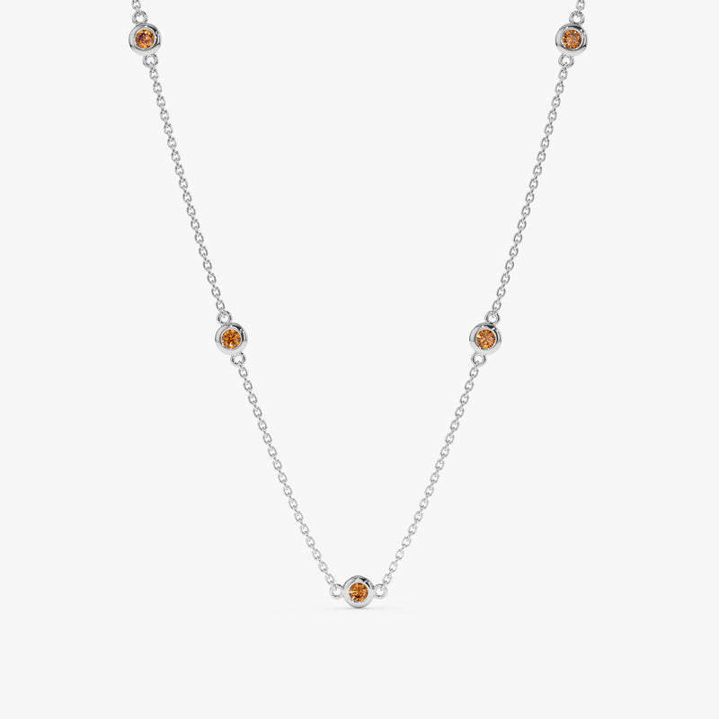14k White Gold 5 Citrine bezel Station Necklace