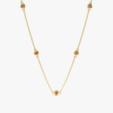 5 natural Citrine Station Necklace in solid gold