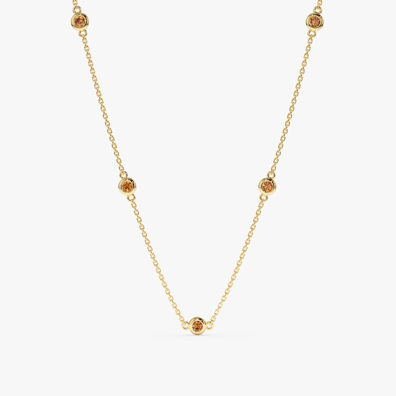 5 natural Citrine Station Necklace in solid gold