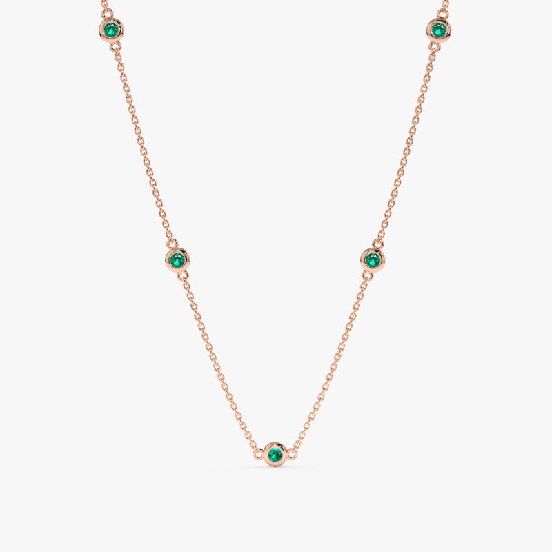handmade 14k Rose Gold Emerald Station Necklace