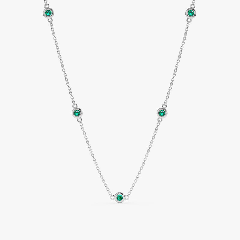 14k White Gold Emerald Station Necklace