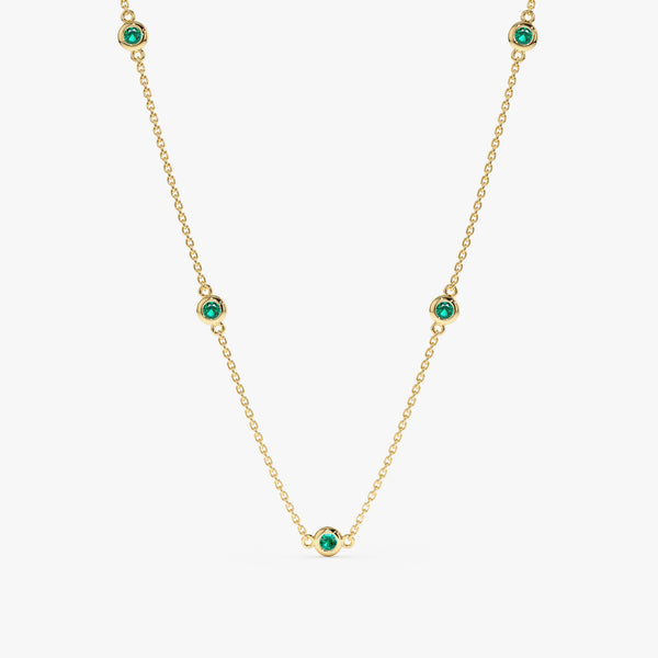 solid Yellow Gold Emerald Station Necklace