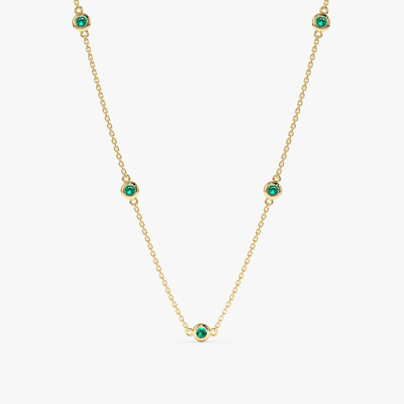 solid Yellow Gold Emerald Station Necklace