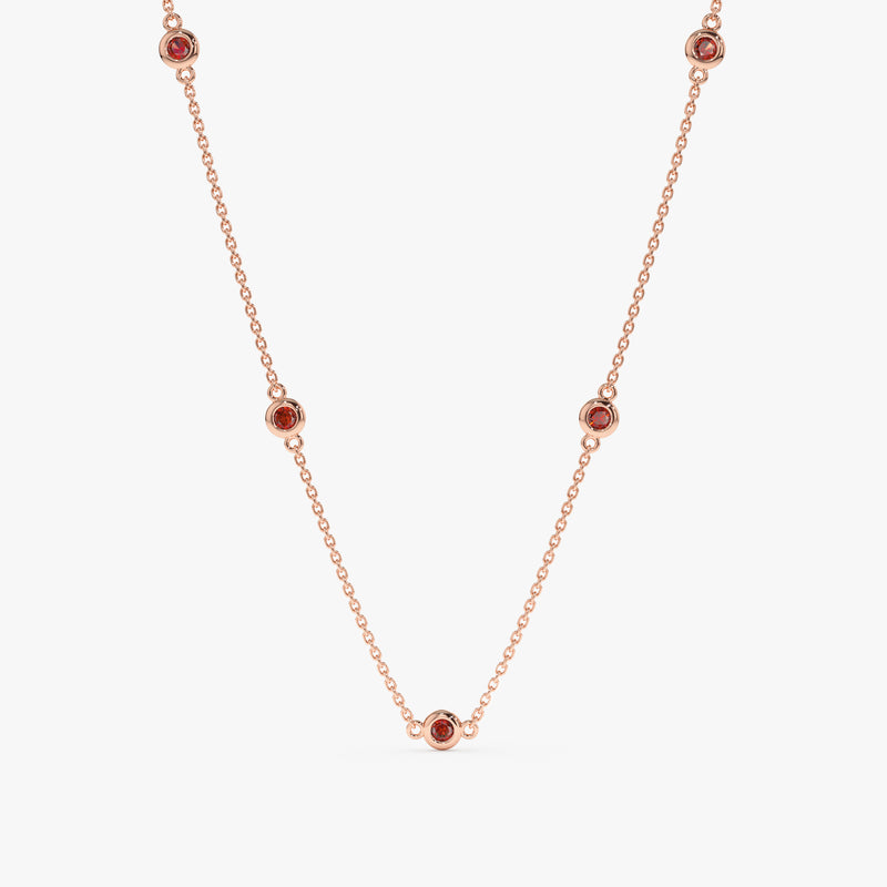 14k solid Rose Gold Garnet Station Necklace