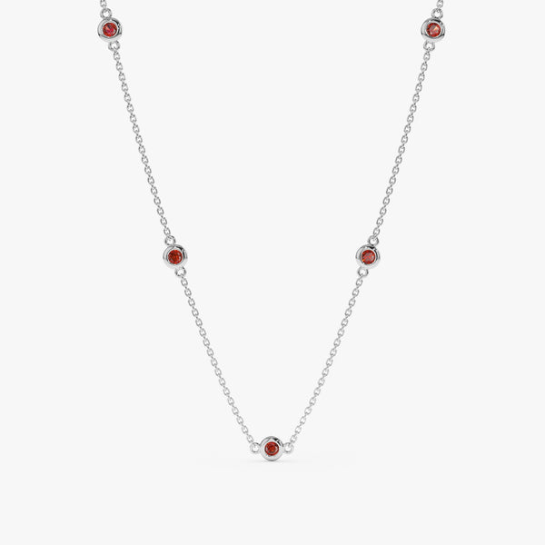 14k White Gold Garnet Station Necklace