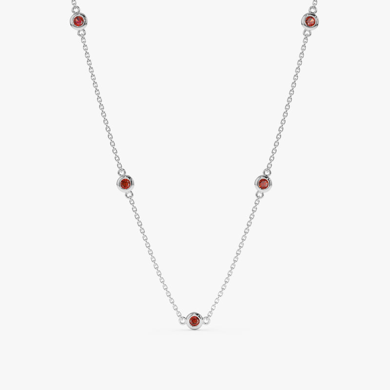 14k White Gold Garnet Station Necklace