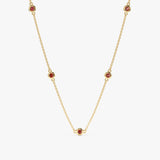solid Yellow Gold natural Garnet Station Necklace